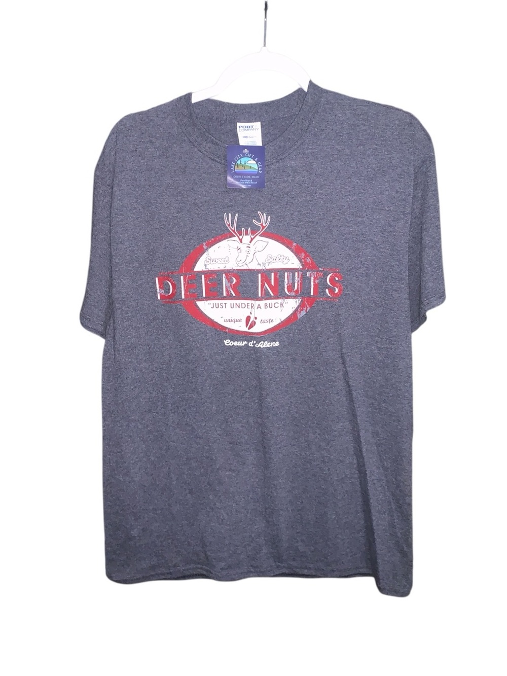 NWT Sweet Salty Deer Nuts Just Under A Buck Coeur d’Alene Idaho Shirt
